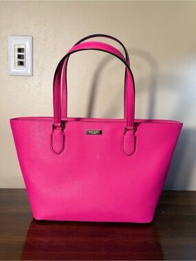Kate Spade New York Hot Pink Saffiano Leather Double Handled Zip Top Tote Bag